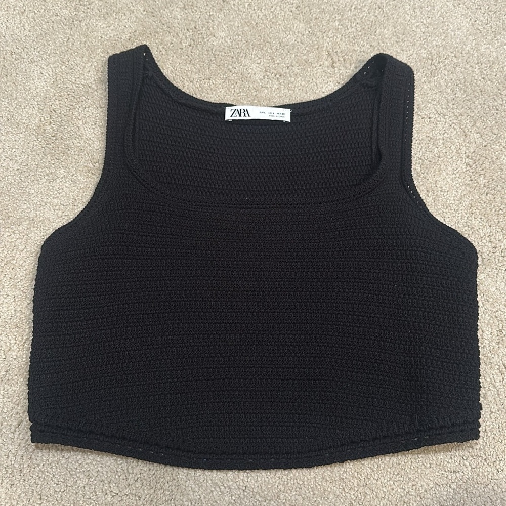 Zara Knit Crochet Cropped Tank Top in Black